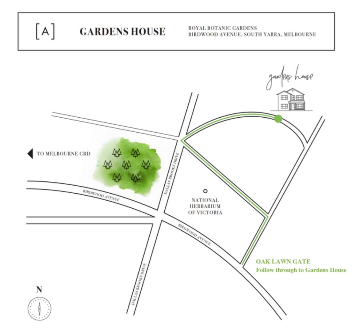 Map from Oak Lawn Gate to Gardens House